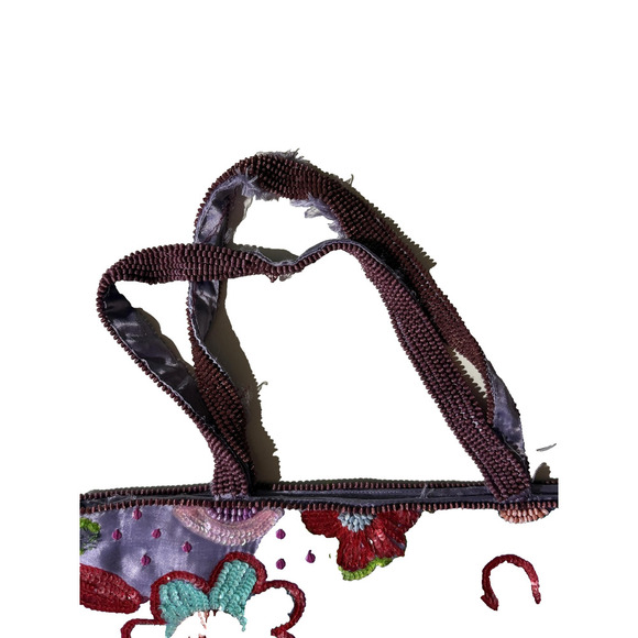 Handmade Floral Sequin Handbag Womens M Purple Satin Beaded Evening Purse Boho - Picture 2 of 10